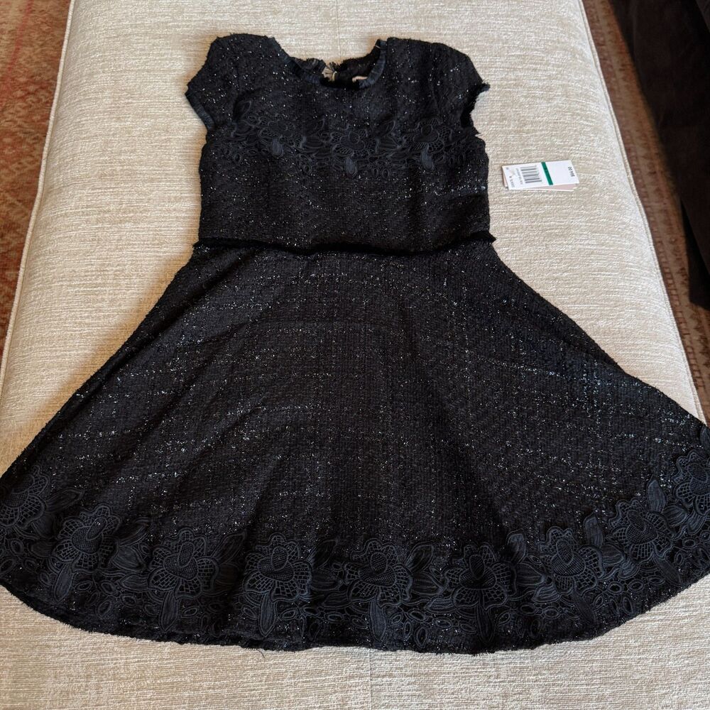 GB Girls NWT Black w/Metallic Thread Tweed Short Sleeve Dress SZ 16